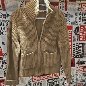 Cozy Tan Ribbed Zip-Up Sweater